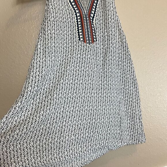 THML Anthropologie Women Sz XL White Navy Halter Top Embroidered Bohemian Blouse - Picture 8 of 12